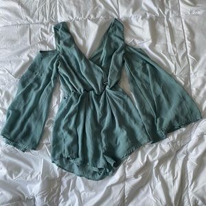 Turquoise Cold Shoulder Romper, Size XS